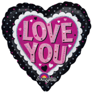 Фольг. шарик черно-розовое сердце "I Love You" 18"/45см с гелием